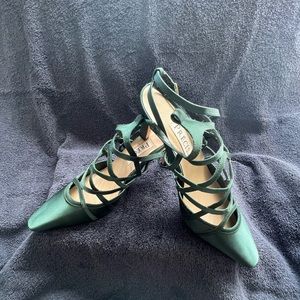 Precis Dark Green Fabric Heels
